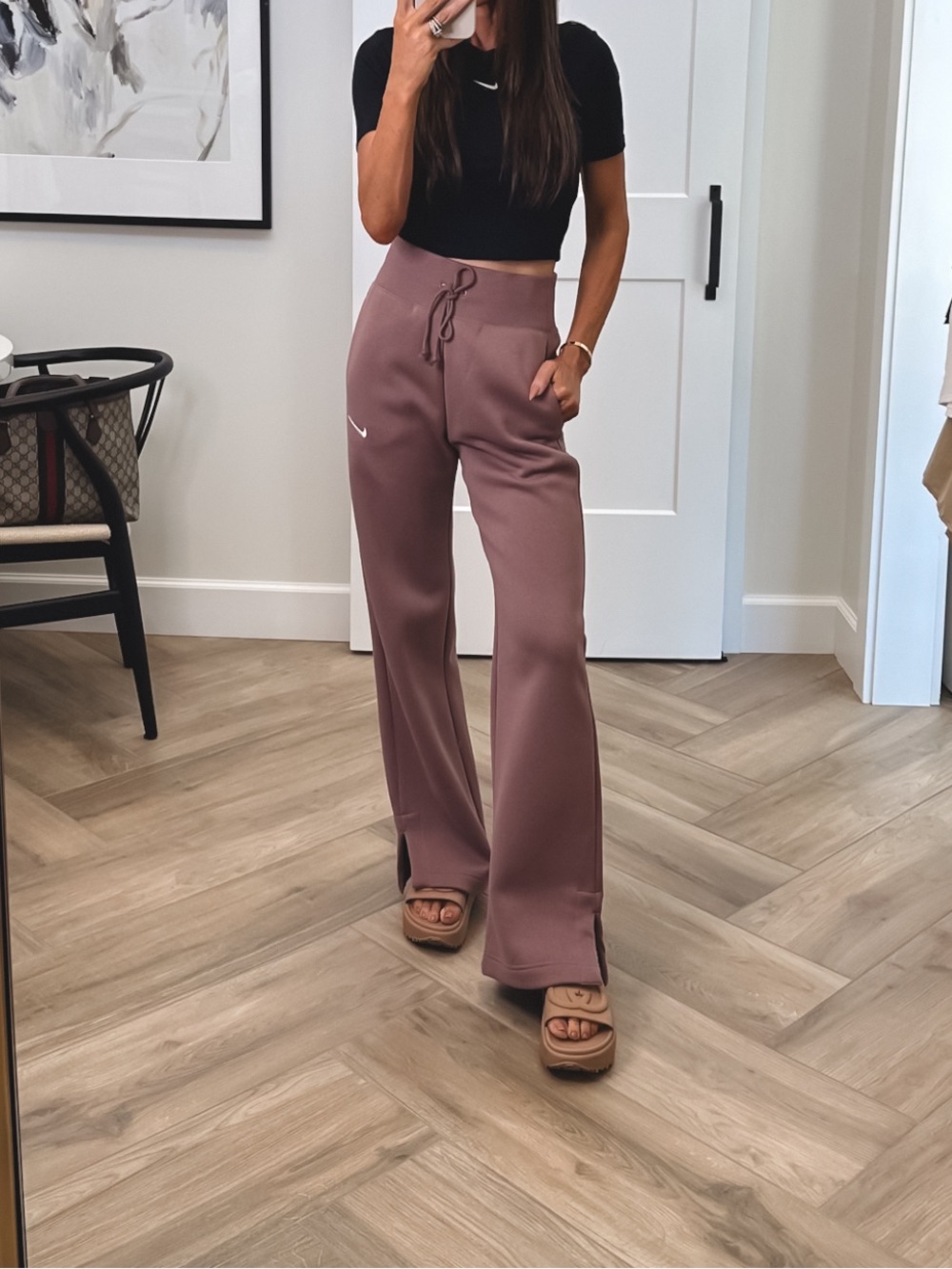 Nike Women's high waisted Mauve Wide-Leg Drawstring sweatpants